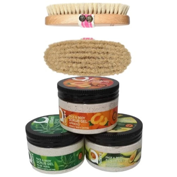 LA PERLA %100 DOĞAL AT KILI FIRÇA 9067 + Yüz Ve Vücut Scrub Jel 4'lü Set ürün görseli 1