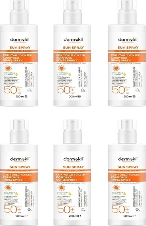 Dermokil Çok Yönlü Yüksek Koruyucu Güneş Spreyi 50SPF 200 ml x 6 Adet ürün görseli 1