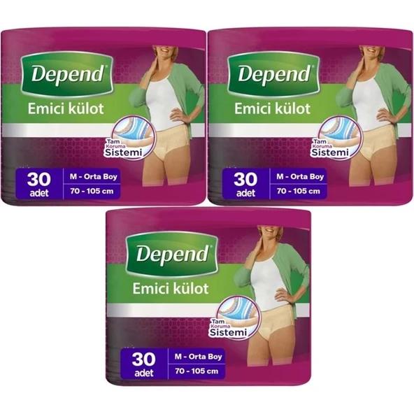 Depend Emici Külot Yetişkin Bezi Medium - Orta Kadın 90 Adet (3PK*30) ürün görseli 1