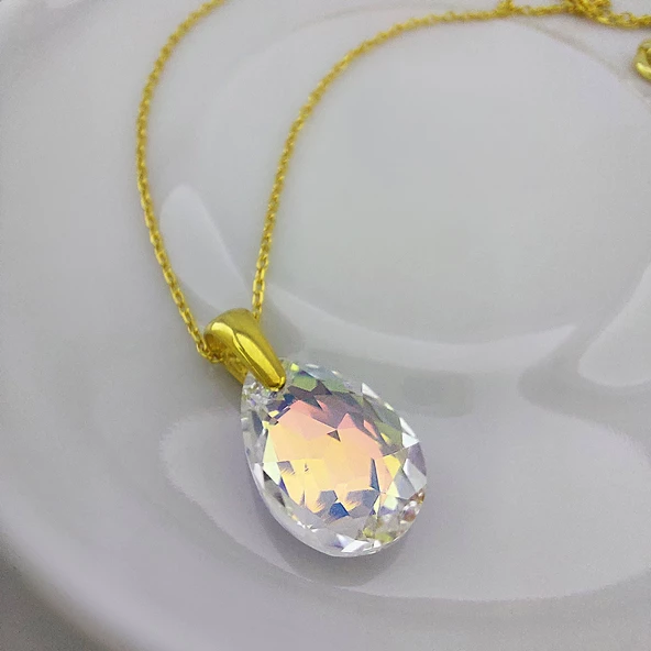 Vaoov 925 Ayar Gümüş Damla Swarovski Taşlı Hediye Kolye ürün görseli 1
