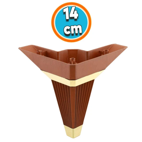 Mobilya Kanepe Çekyat Sehpa TV Ünitesi Koltuk Ayağı Baza Ayak Köşe 14 cm Ceviz Altın ürün görseli 1