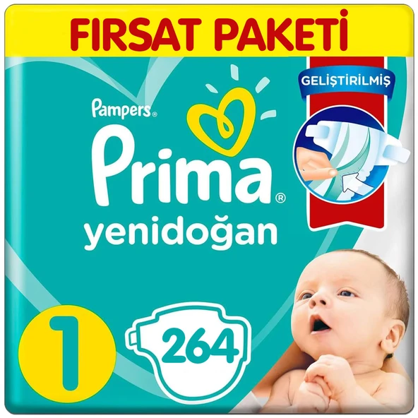Prima 1 Beden Yenidoğan Aktif Bebek Bezi 44x6 264 Adet ürün görseli 1