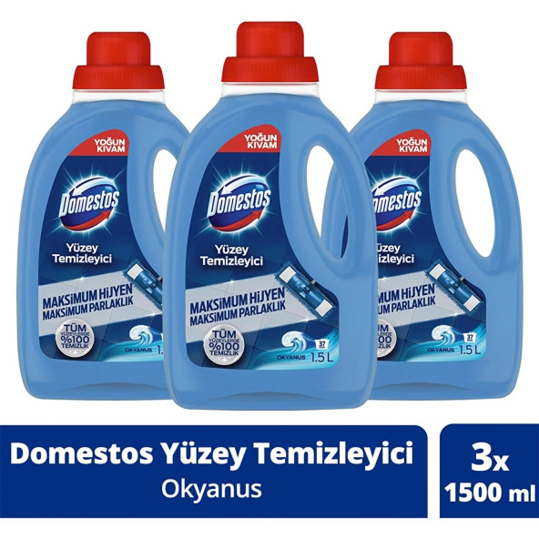 Domestos Yüzey Temizleyici Okyanus Maksimum Hijyen Tüm Yüzeyler İçin 1500 ML x 3 Adet ürün görseli 1