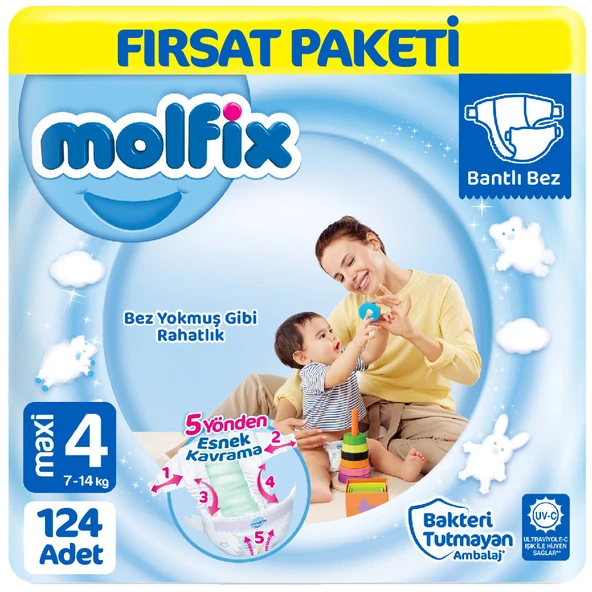 Molfix 4 Beden Bebek Bezi Fırsat Paketi 62x2 124 Adet ürün görseli 1