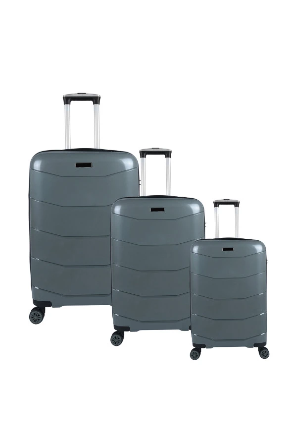 Bagacar Ultra Hafif Kırılmaz Silikon 3lü Set Valiz Gri+ETİKET HEDİYELİ! ürün görseli 1