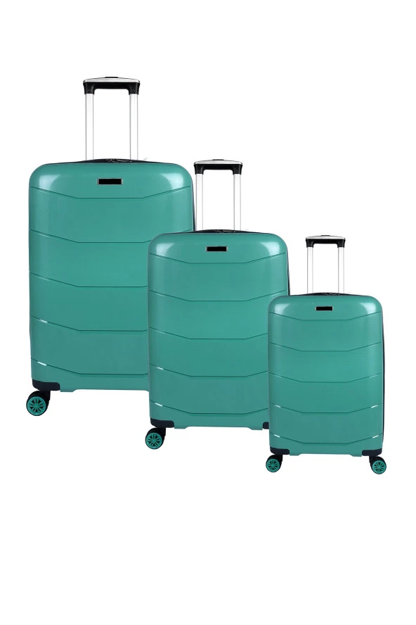 Bagacar Ultra Hafif Kırılmaz Silikon 3lü Set Valiz Yeşil+ETİKET HEDİYELİ! ürün görseli 1