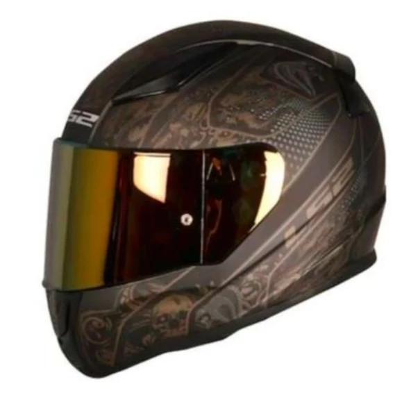 LS2 RAPID CRYPT MAT SİYAH-GOLD KASK (IRIDIUM SARI+BEYAZ CAM) ürün görseli 1