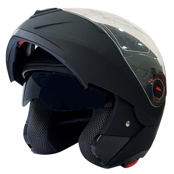 FREE-M 961 MAT SİYAH ÇENE AÇILIR GÜNEŞ VİZÖRLÜ KASK ürün görseli 1