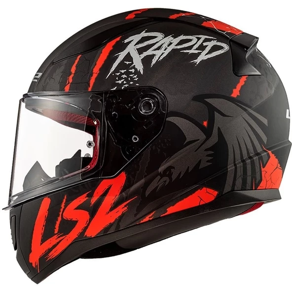 LS2 RAPID RAVEN MAT SİYAH-BEYAZ-KIRMIZI KASK ürün görseli 1