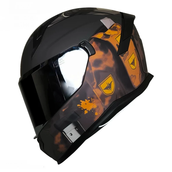 MTS M-910 MAT SİYAH-GRİ-SARI GÜNEŞ VİZÖRLÜ KASK (GRİ CAMLI) ürün görseli 1