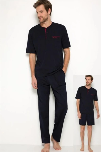Pierre Cardin 5370 Lacivert 3 Lü Pijama Şort Damat Pijama  Takım ürün görseli 1