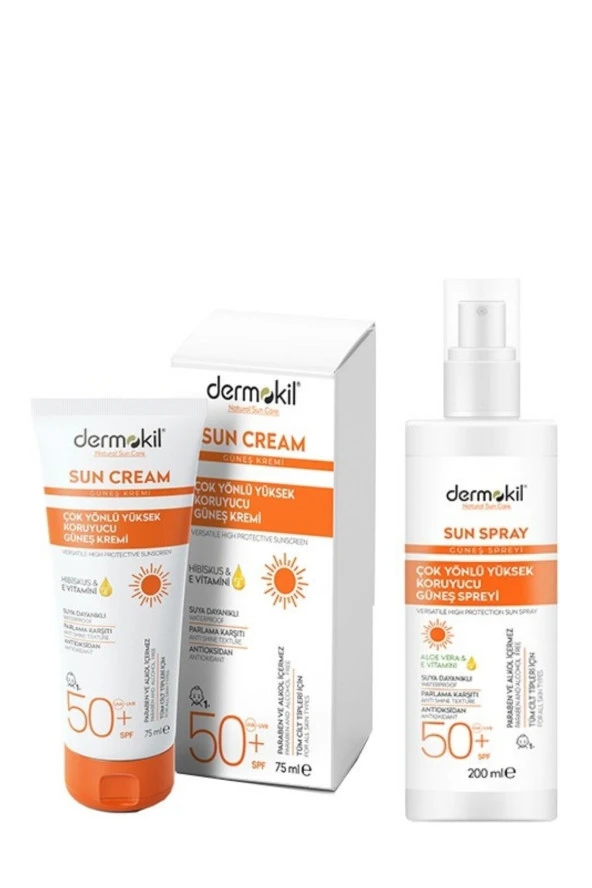 Dermokil E Vitaminli Yüksek Koruyucu Güneş Kremi 50 Spf 75ml ve Aloe Vera Güneş Spreyi 200ml ürün görseli 1