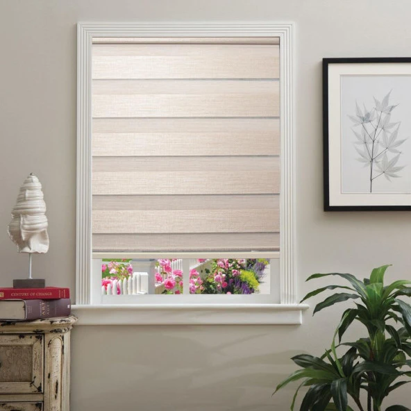 Hazır Hasır Bambu Zebra Stor Perde Kum Beji 190x200cm ürün görseli 1