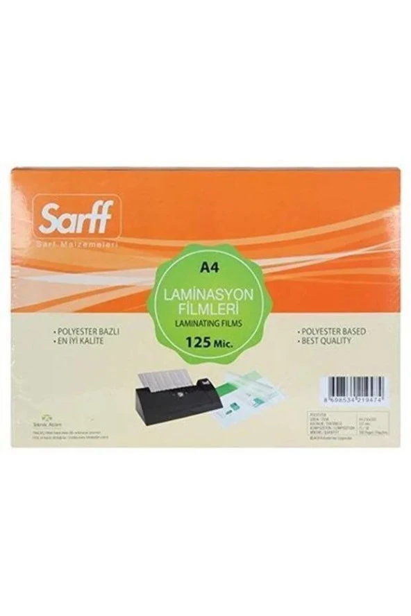 Sarff Laminasyon Filmi Sıcak A4 125 Micron Laminasyon Filmi (100 Lü Paket) ürün görseli 1