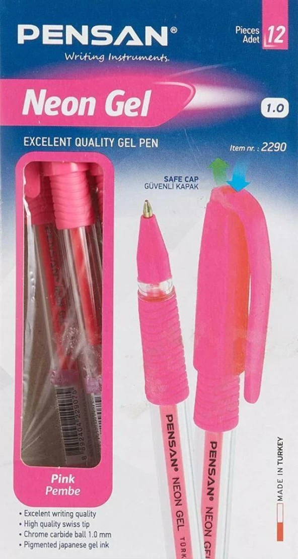 Pensan Tükenmez Kalem Jel 1.0 MM Neon Pembe (12 Li Paket) ürün görseli 1