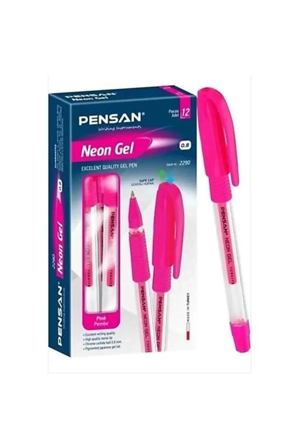 Pensan Jel Kalem Jely Neon Pembe Jel Tükenmez Kalem (12 Li Paket) ürün görseli 1