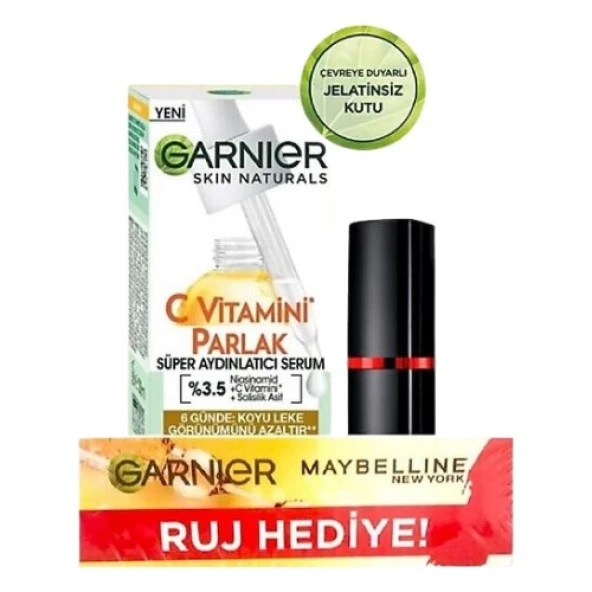 Garnier C Vitamini Parlak Süper Aydınlatıcı Serum 30ml + Maybelline New York Color Show 202 Ruj ürün görseli 1