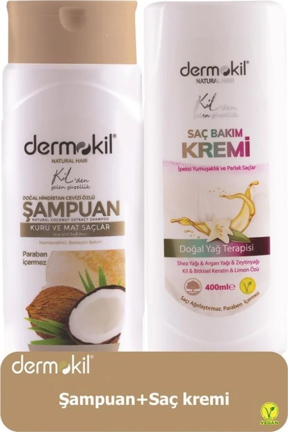 Dermokil Hindistan Cevizli Şampuan 400 ml + Saç Kremi 400 ml 2'li Set ürün görseli 1