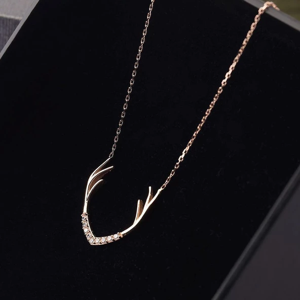 Geyik Boynuzu Altın Kolye 14K Gold ürün görseli 1