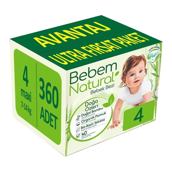 Bebem Bebek Bezi Natural 4 Beden 7-14 KG Maxi 416 Adet Avantaj Ultra Fırsat Pk ürün görseli 1