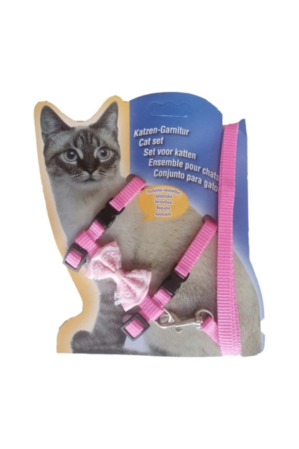 Papyonlu Pembe Kedi Göğüs Bel Tasması 20*32 Cm ürün görseli 1