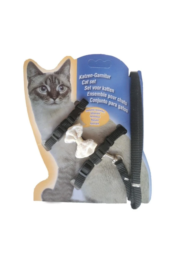 Papyonlu Siyah Kedi Göğüs Bel Tasması 20*32 Cm ürün görseli 1