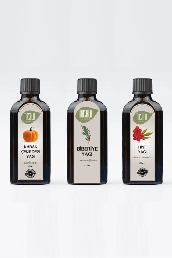Biberiye Yağı - Hint Yağı - Kabak Çekirdeği Yağı 3 x 100 ml. (Saç Bakım Seti) ürün görseli 1