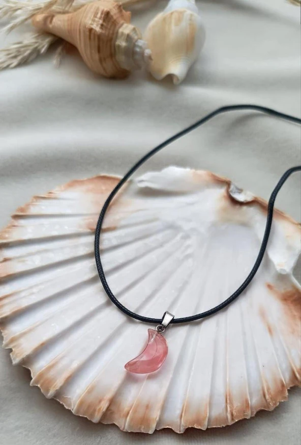 Kolye Gerdanlık Çakra Doğal Pembe Kuvars Taşı Ay Hilal Kolye Kadın Kız Takı Aksesuar Hediye ürün görseli 1