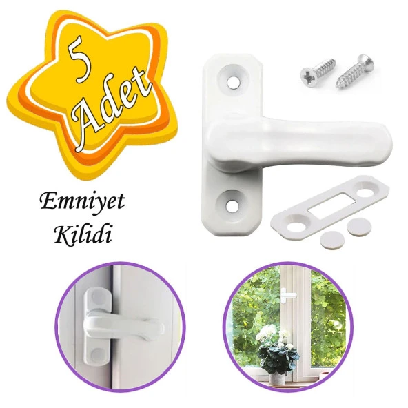 5 Adet Güvenlik Kilidi Bebek Çocuk Pvc Kapı Pencere Emniyet Kilidi Mandalı Cam Hırsız Kilidi Beyaz ürün görseli 1