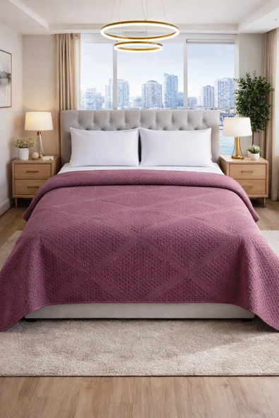 Şaheser %100 Pamuk Çift Kişilik Pike 240x220 (Tek Pike)-Mürdüm ürün görseli 1