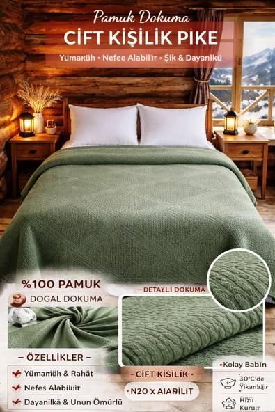 Şaheser %100 Pamuk Çift Kişilik Pike 240x220 (Tek Pike)-Bej ürün görseli 1