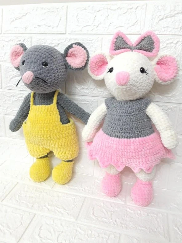 Bay ve Bayan Fare Amigurumi Organik Oyuncak ürün görseli 1