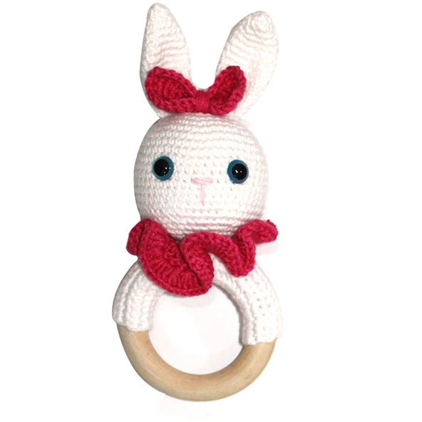 Fuşya Pelerinli Beyaz Tavşan Amigurumi Çıngırak ürün görseli 1
