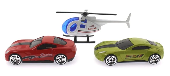 3'lü Beyaz Helikopterli Metal Araçlar - Resim 2