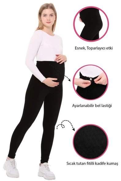 Luvmabelly MYRA8050B Beli Ayarlanabilir Kışlık Kadife Hamile Tayt -Siyah ürün görseli 1