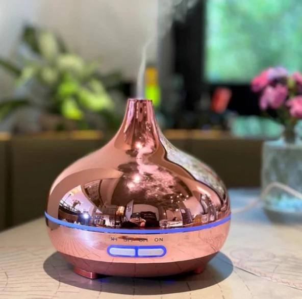 Aroma Difüzör Hava Nemlendirici Parlak RoseGold Kaplama Kumandalı Buhar Makinesi 550ml ürün görseli 1