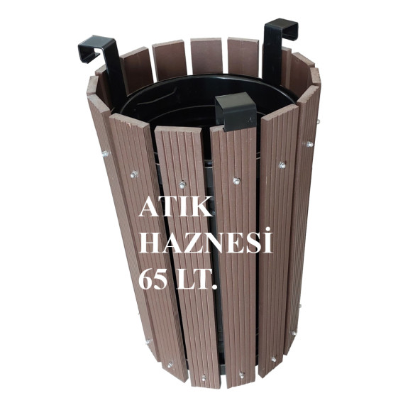 Safirkom Kompozit (Ahşap+Plastik) Yuvarlak Çöp Kovası SÇ12 G Kahverengi (65 Lt.) ürün görseli 1
