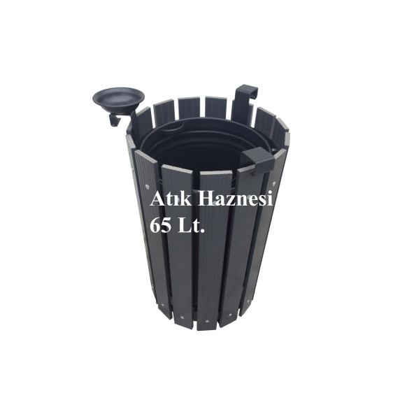Safirkom Kompozit (Ahşap+Plastik) Yuvarlak Çöp Kovası SÇ12 G Antrasit (65 Lt.) ürün görseli 1