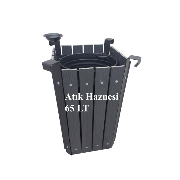 Safirkom  Kompozit (Ahşap+Plastik) Köşeli Çöp Kovası SÇ12 DG Antrasit (65 Lt.) ürün görseli 1