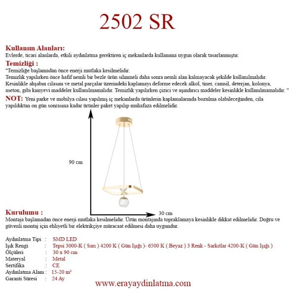 Eray Aydınlatma 2502-1 Gold Led Avize - Resim 3