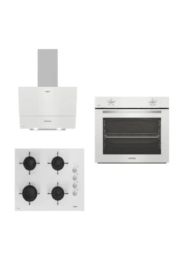 Altus Beyaz Cam Ankastre Set Ala 310HW- ALA 159 DHW Ocak-ALA 535 HW Davlumbaz ürün görseli 1