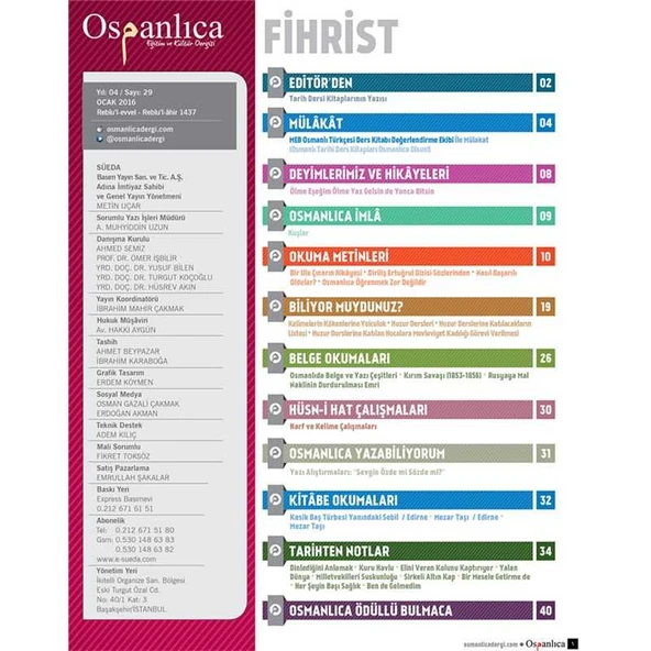 Ocak 2016 Osmanlıca Dergisi - Resim 2