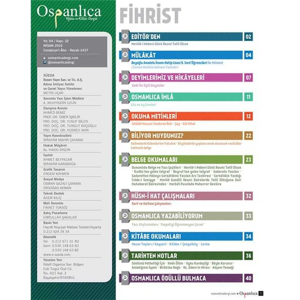 Nisan 2016 Osmanlıca Dergisi - Resim 2