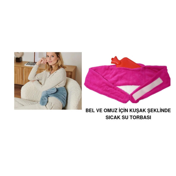 SICAK SU TORBASI BEL VE OMUZ ICIN KUSAK SEKLINDE PELUŞ PEMBE TERMOFOR 1500ML 160x22CM ürün görseli 1