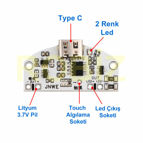 TypeC Usb Besleme Dokunmatik Led Dimmer Modül 3.7V Lion Lityum Pil Şarj 3W Parlaklık Kontrol Anahtar ürün görseli 1