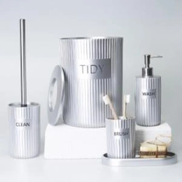 SELİM DEKOR GROOVED BANYO SETİ GÜMÜŞ ürün görseli 1
