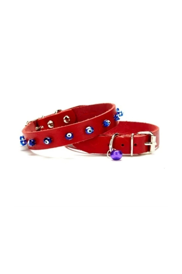 Doggie Deri Nazar Boncuklu Kedi Ve Küçük Irk Köpek Tasması 1x14-18 Cm Kırmızı Xsmall ürün görseli 1