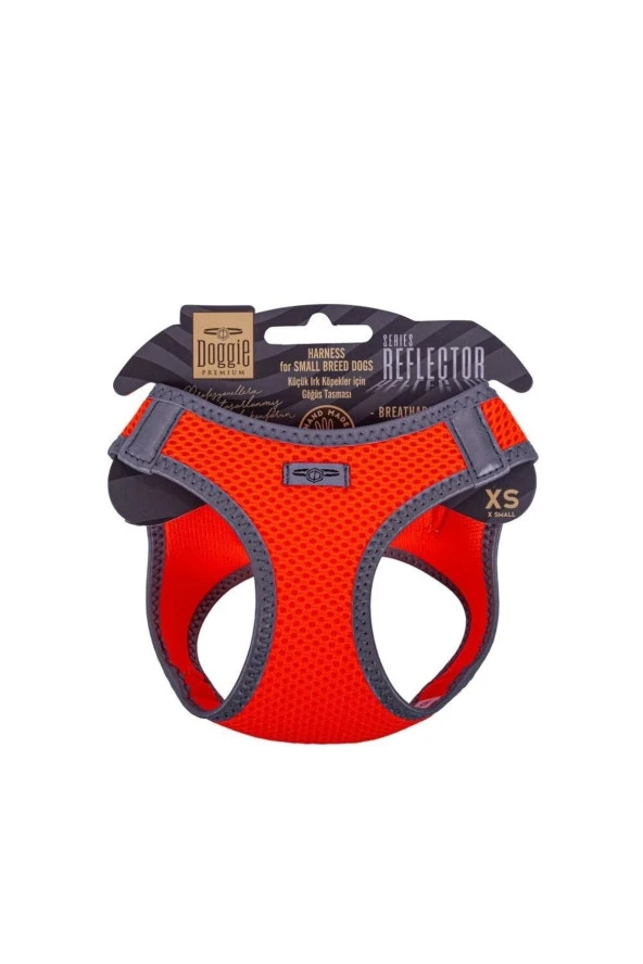Doggie Havalı Dokuma Reflektör Serisi Küçük Irk Göğüs Tasması Turuncu Xs-30-34cm ürün görseli 1