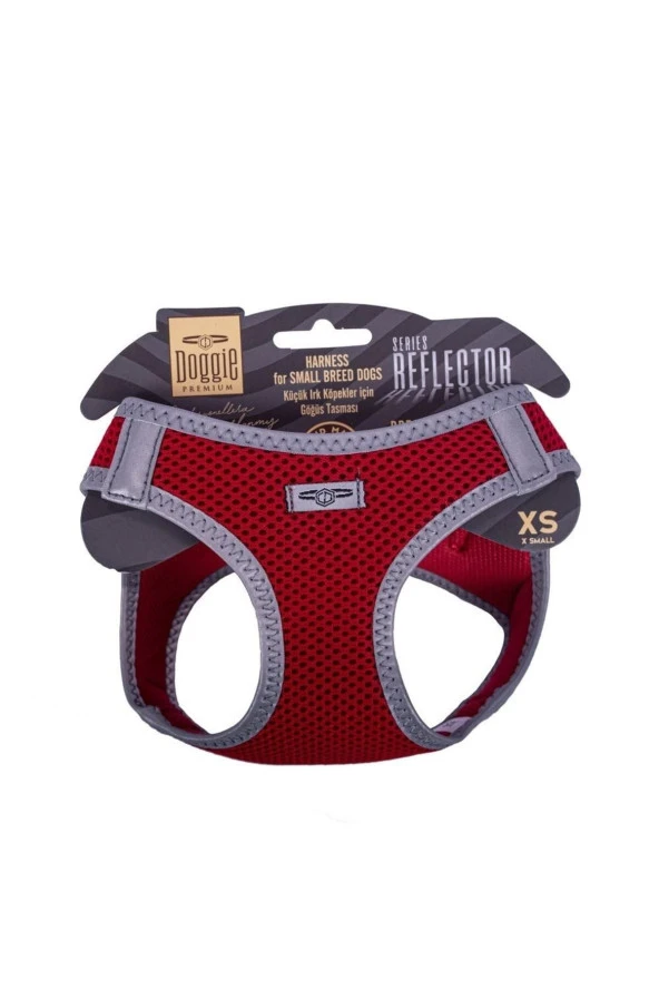 Doggie Havalı Dokuma Reflektör Serisi Küçük Irk Göğüs Tasması Kırmızı Xs-30-34cm ürün görseli 1