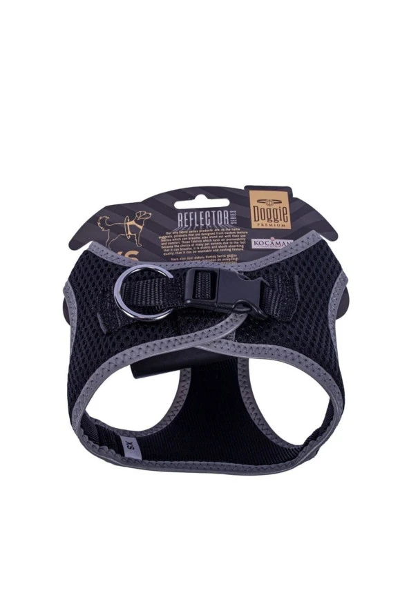 Doggie Havalı Dokuma Reflektör Serisi Küçük Irk Göğüs Tasması Siyah Xs-30-34cm ürün görseli 1